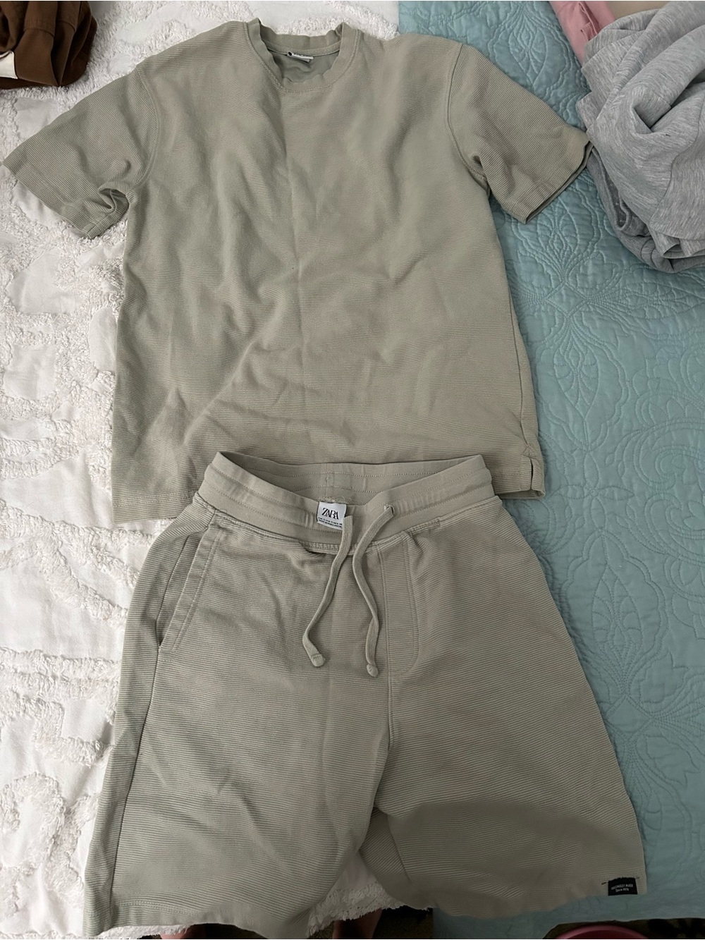 ZARA Kids Sage Rib-Knit Drawstring Shorts